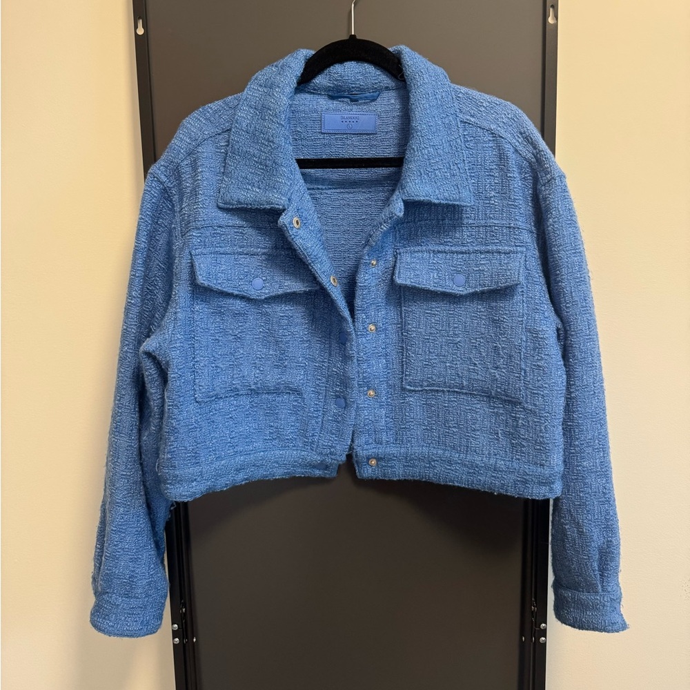 Blank NYC Cropped Blue Tweed Jacket